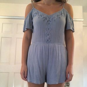 Blue off-the-shoulder romper